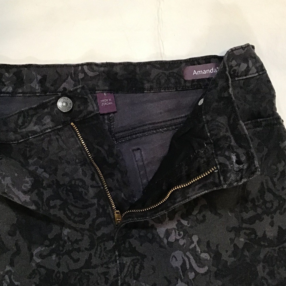 Gloria Vanderbilt Amanda Jeans Womens 6 Charcoal Gray Damask Floral High Rise - Picture 2 of 5